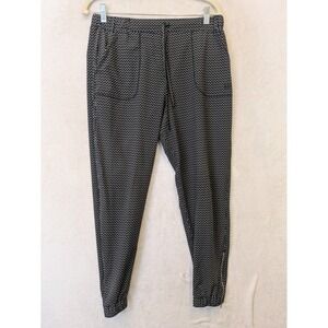 Albion Fit Jetset Joggers Black White Dash Print Ankle Zip Pants Womens Small